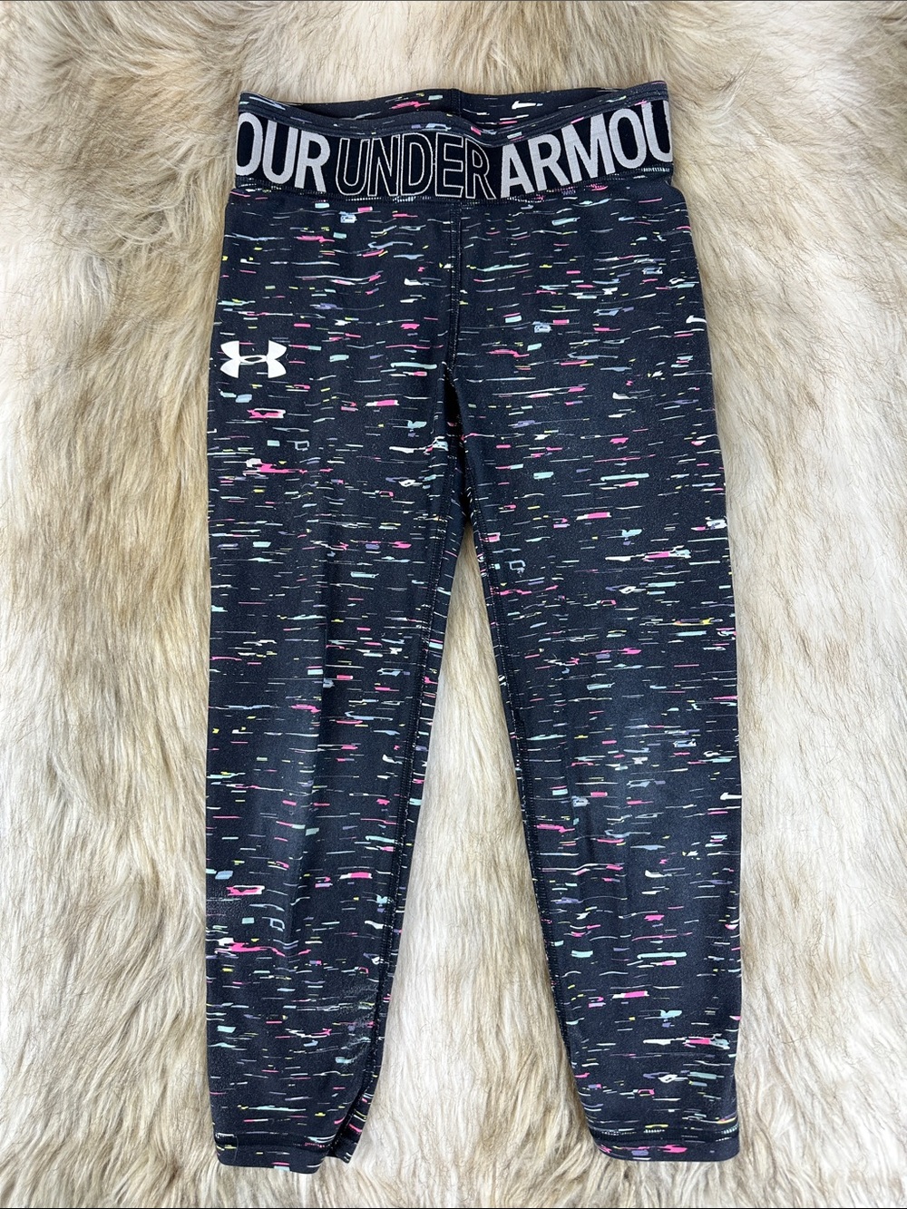 Under Armour Girls Printed Leggings Youth Medium Black Multicolor